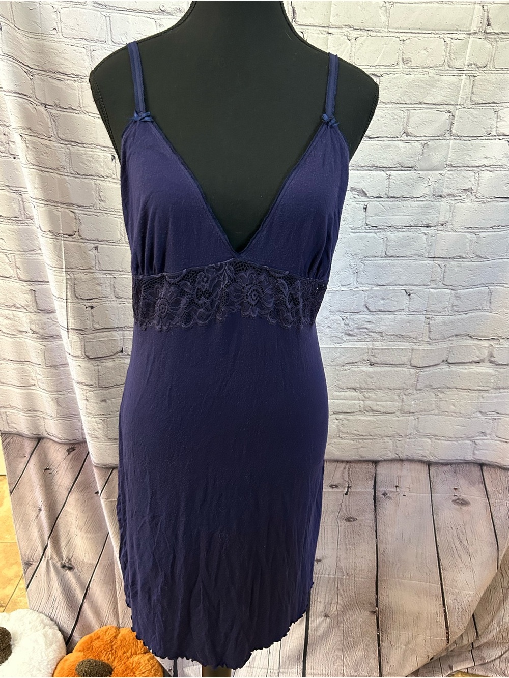 Gilligan & O'Malley Navy Lace-Trim V-Neck Chemise